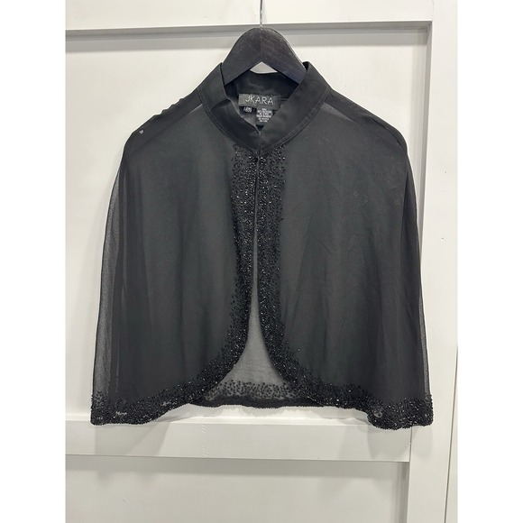 JKARA NEW YORK Accessories - SHEER SEQUIN BEADED BLACK SOFT SHAWL / CAPE EVENINGWEAR JKARA